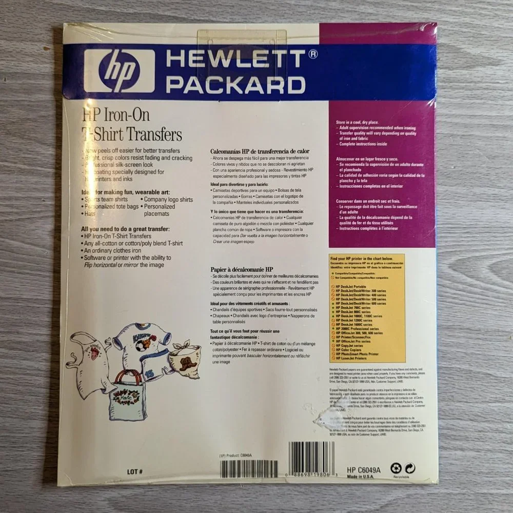 Hewlett-Packard Iron-On T-Shirt Transfers 10 Sheets HP C6049A